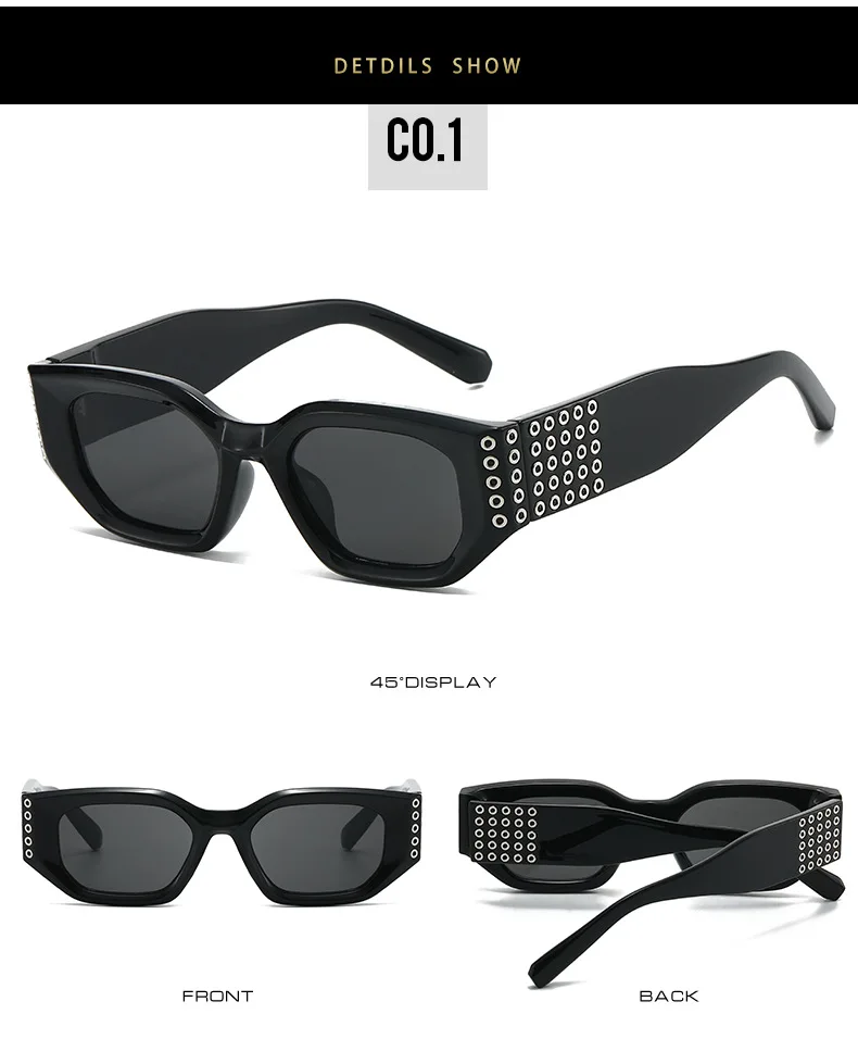 2026 Kleine Rechteckige Sonnenbrille für Damen mit Kreisverzierung, Europäischer Hip-Hop-Stil, Modische Straßenmode, UV400-Schutz – Detail 7