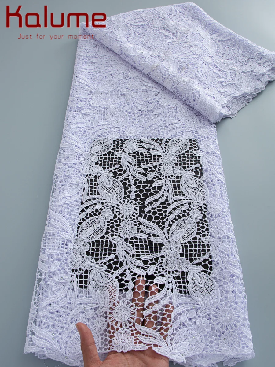 Kalume 2026 High Quality Embroidery French Guipure Cord Lace Fabric African Lace Fabric for Nigerian Wedding Dresses F3630