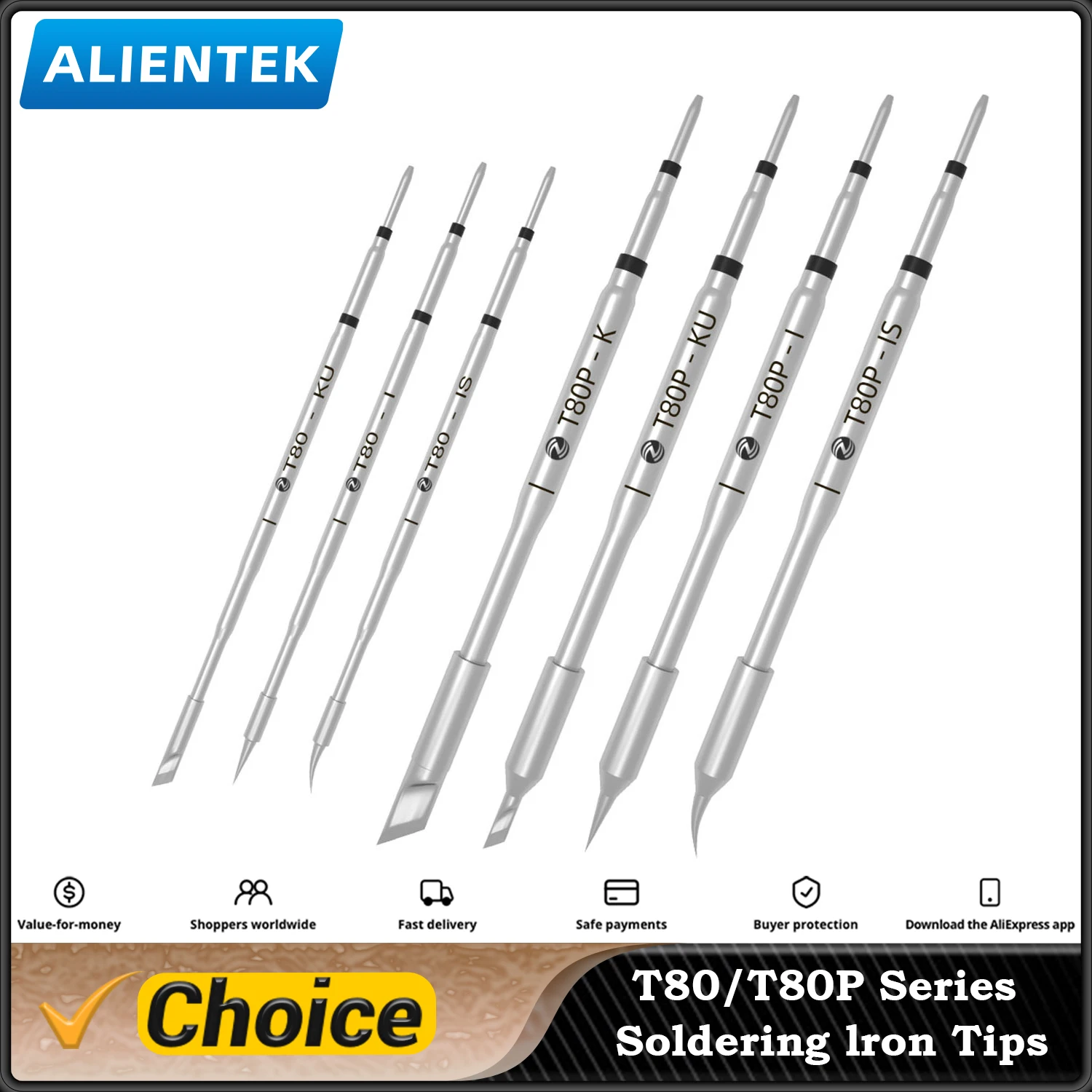 ALIENTEK T80 T80P Original Press-on Heating Soldering Iron Tip Kits C245 C210 Core Welding Tools T80-I K IS Tips