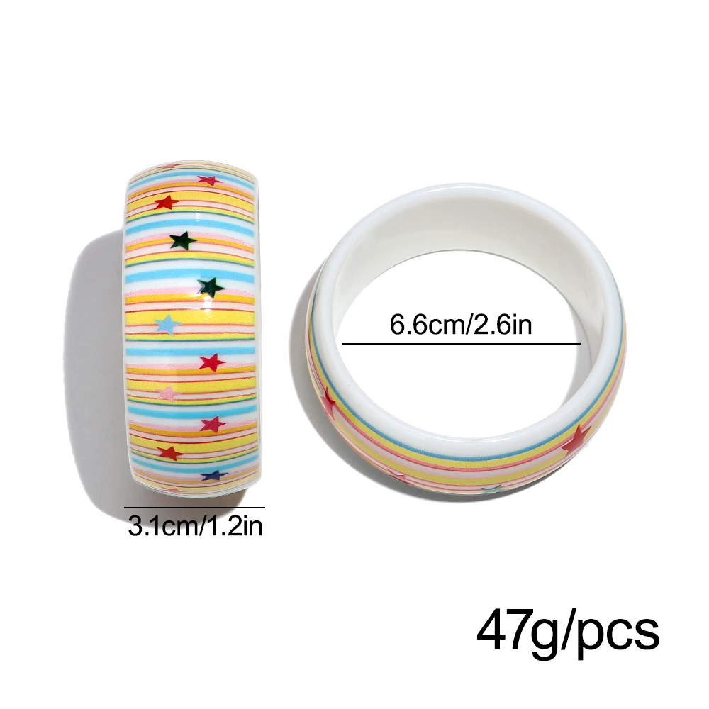 Simple Colorful Star Stripe Thick Cuff Bangles Acrylic Wide Geometric Bangle Bracelets for Women Fashion Jewelry Gifts
