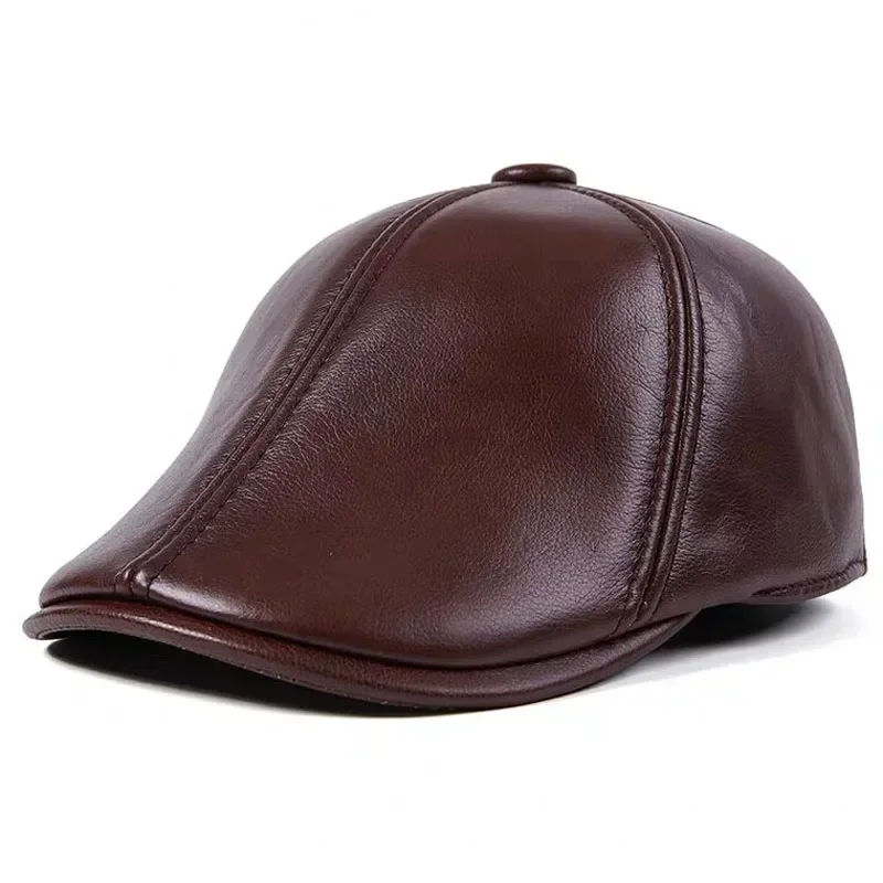

Men's outdoor leather hat winter Berets male warm Ear protection cap 100% genuine leather dad hat wholesale Leisure bone