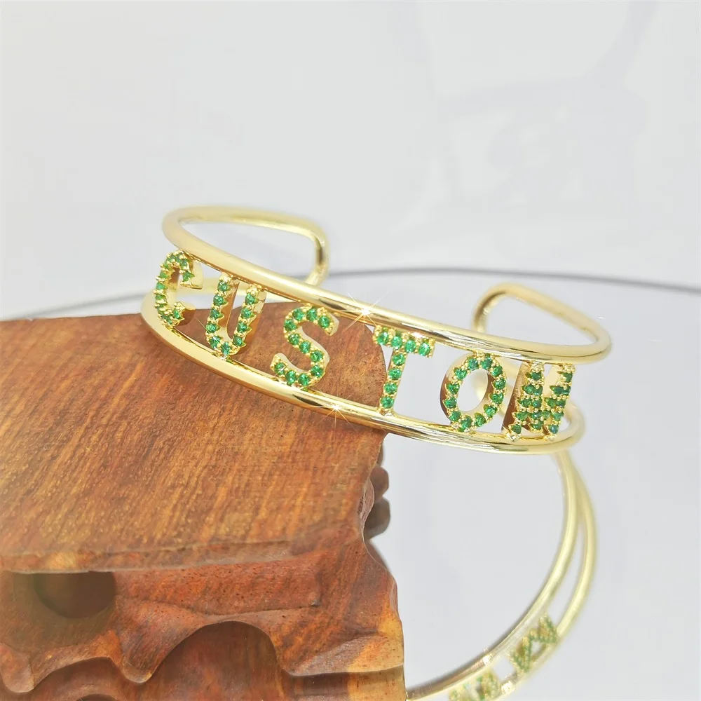 2023 Personalized Name 9mm Letter Open Cuff Bangle Custom Hallow Women Bangle Bracelet Anniversary  Gifts Jewelry