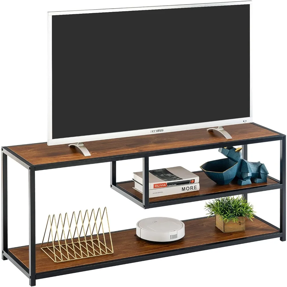 

TECHMILLY Modern TV Stand for 55" TV, TV Table with Storage Shelves, Entertainment Center with Metal Frame, TV Console Table for