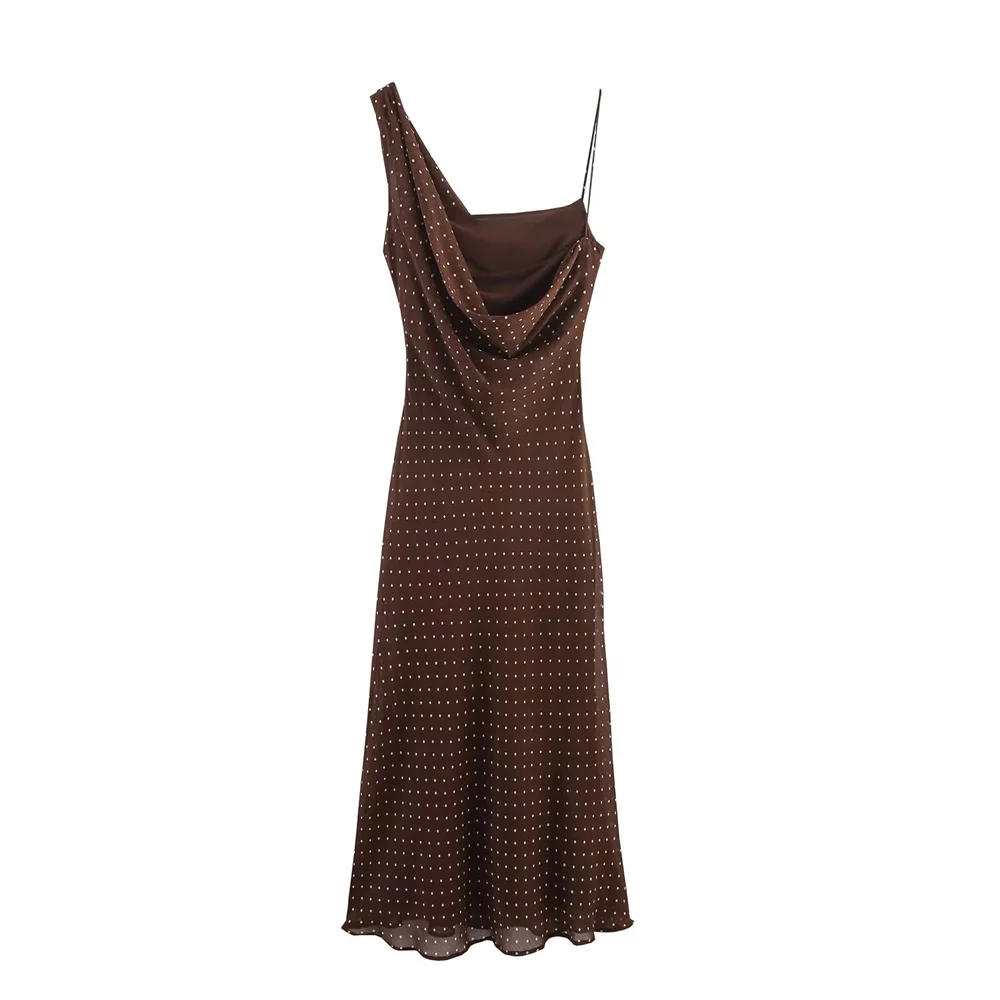European and American style autumn new women's clothing design with pleated neckline asymmetrical dress