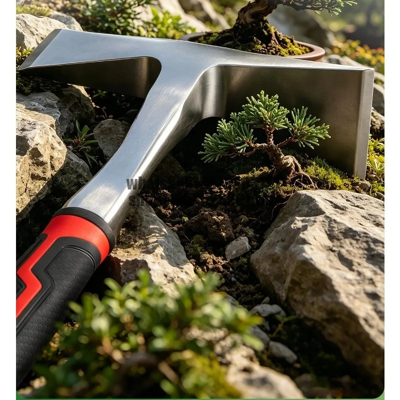Manganese steel integrated hoe for outdoor digging yellow thorn pile, splitting tree roots, broken branches and chiseling soil