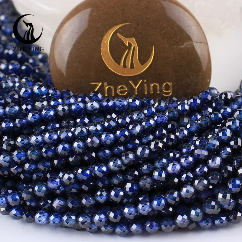 Zhe Ying 2mm 3mm AAA Faceted Blue Zircon Beads Round Tiny Loose Stone Beads For Jewelry Making Diy Bracelet Necklace Handmade