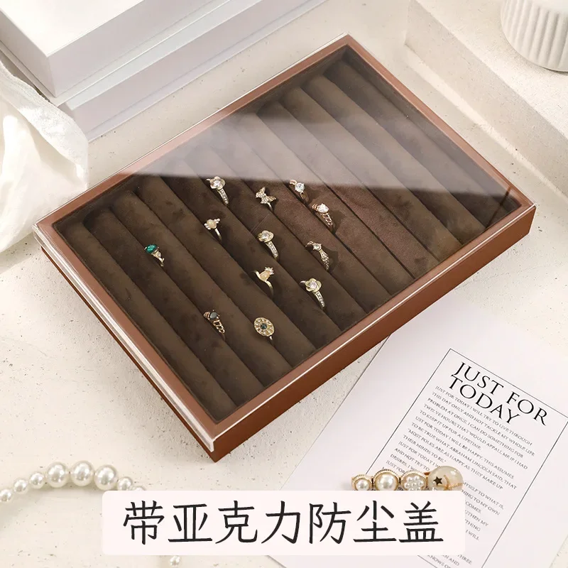 Brown Leather Jewelry Tray with Velvet Inside Watch Stand Necklace Ring Bracelet Storage Organizer Tray Earring Brooch Holder