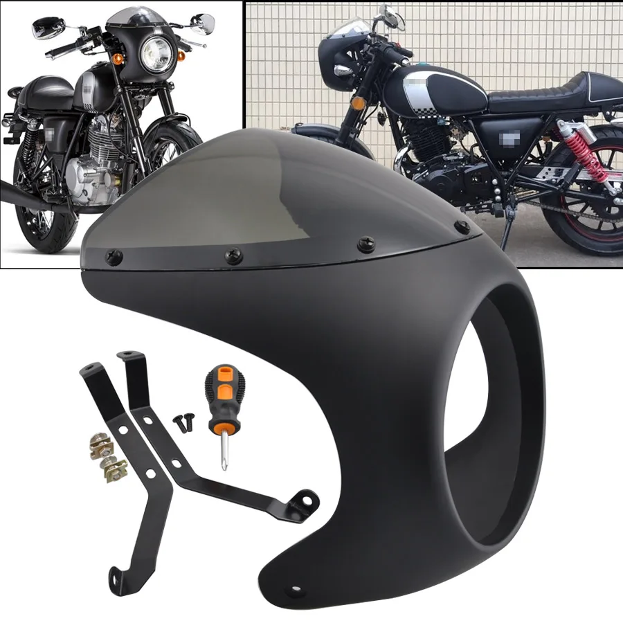 

1PC Universal 7 Inch Cafe Racer Round Headlight Fairing Cover ABS Plastic Windshield Screen Motorcycle Accessories