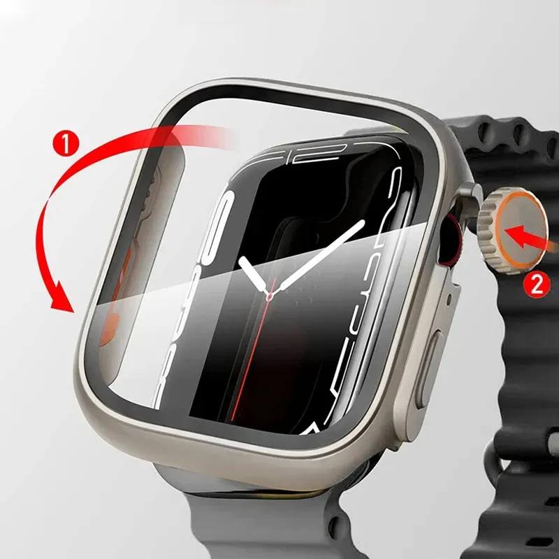 Apple Watch用ガラスおよびケース,超耐衝撃保護カバー,iwatchシリーズ9,8,7,SE,6,5,44mm, 45mm, 41mm, 40mm, 42mm 38mm