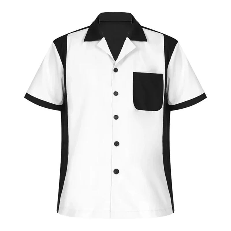 Hot summer new men\'s shirt vintage short sleeve button casual 50t color block striped notch collar shirt 5XL