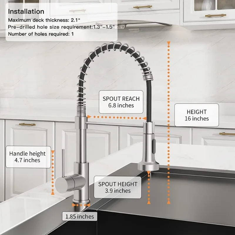 OWOFAN Kitchen Faucet with Pull Down Sprayer Industrial 1 Handle 1 Hole Or 3 Hole Faucet for Farmhouse Camper Laundry Utility