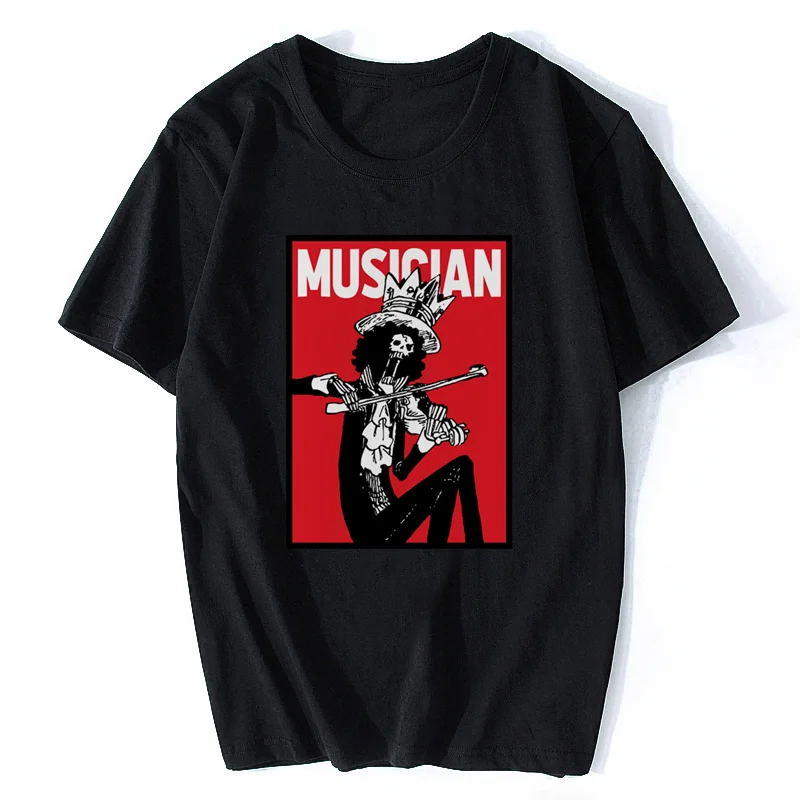 Musician Brook Burukku Funny Anime T Shirt Men Cotton Short Sleeve Homme Casual Tshirt Unisex ONE Pirate ACGN Streetwear Tee