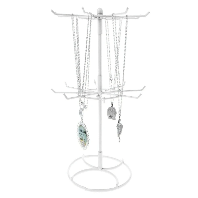 Rotating Iron 2-Tier Revolving Stand Rack Jewelry Display Hanger Counter Top Spinner Rack for Retail Bracelet Organizer