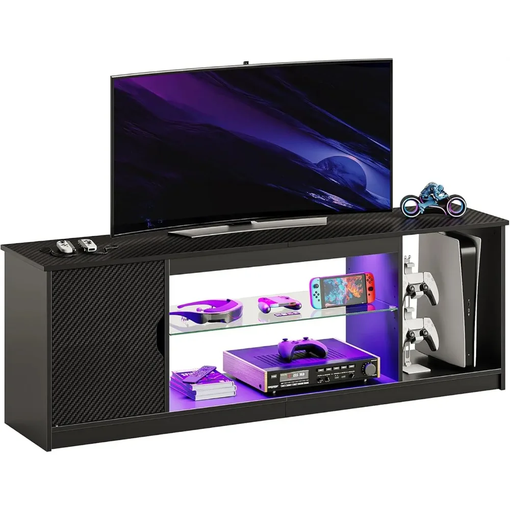 LED Entertainment Center for PS5, Gaming TV Stand with Cabinet 55/65 Inch TV, Modern TV Console