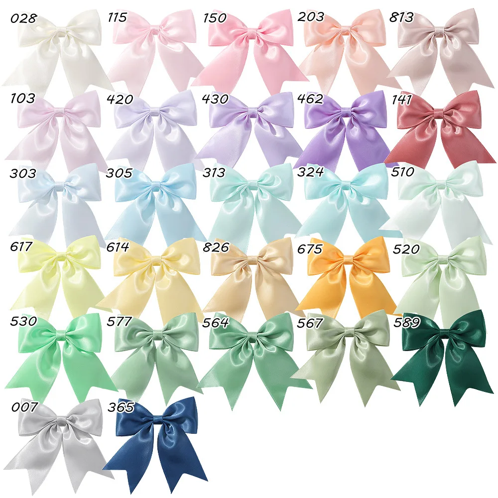 3.5 Inch 24Pcs/Lot Pale Color Satin Ribbon Bow Hairgrips School Girls Hair Clip For Spring Season Bowknot Hairclip