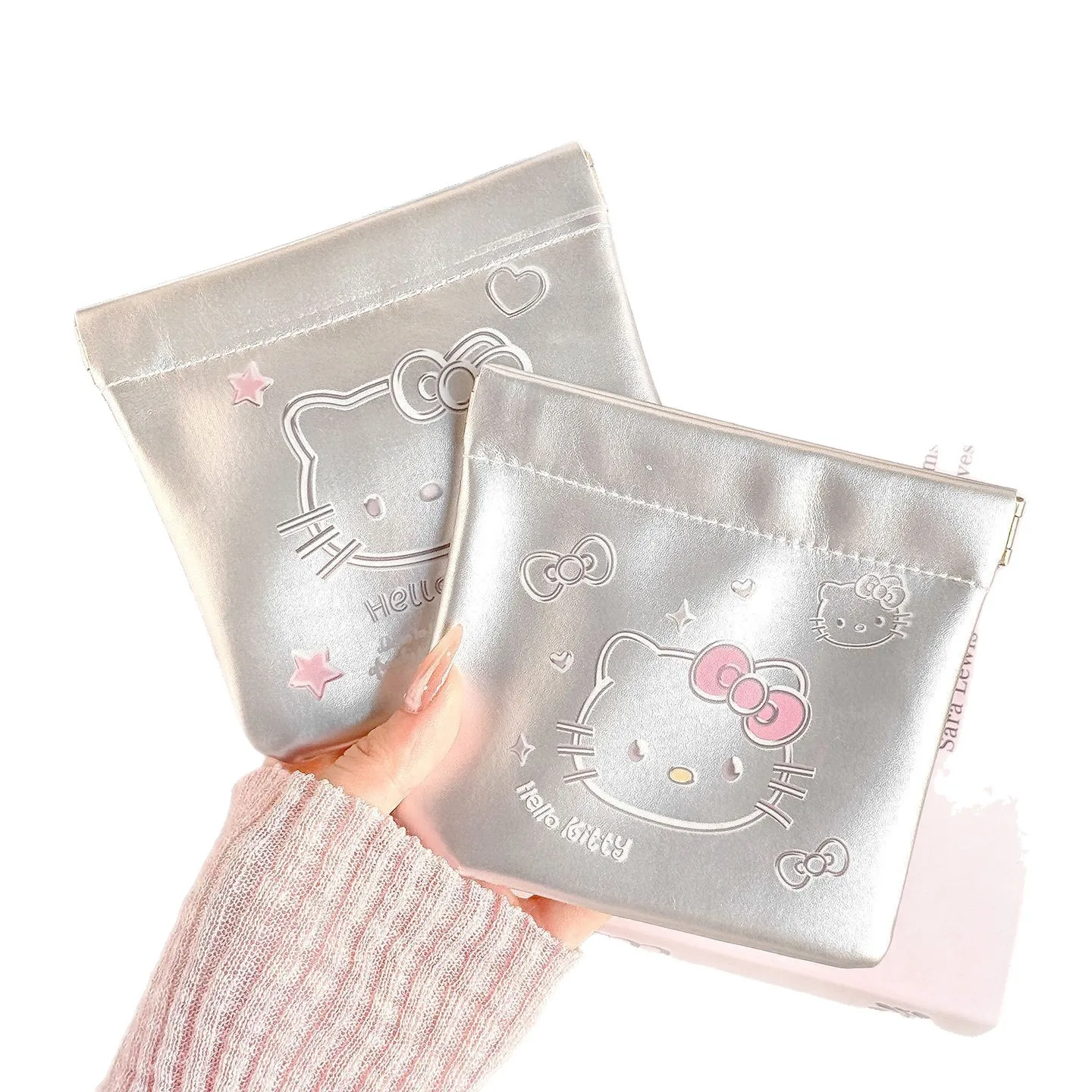 Hello Kitty Storage Bag Mini Makeup Bag HK Data Cable Storager Ins Coin Purse Travel Storage Bags Automatic Closure