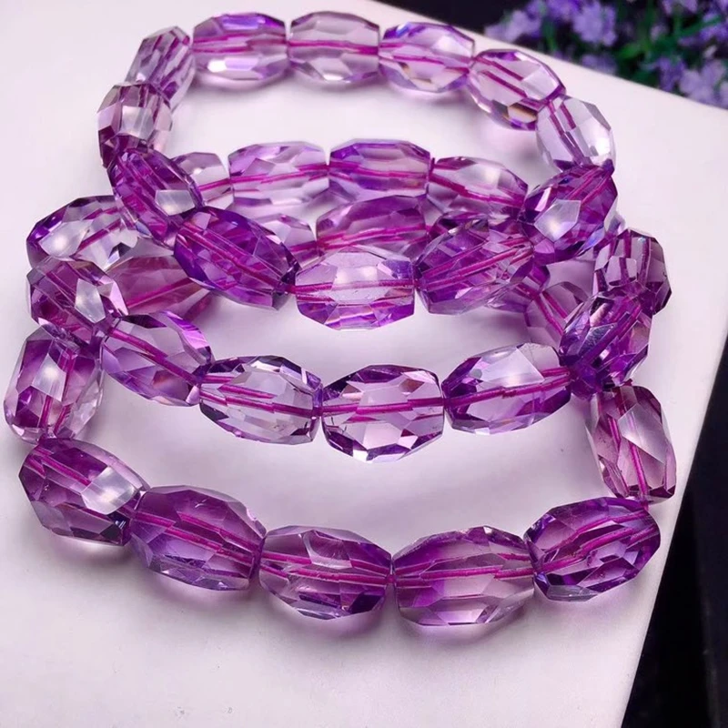 Natural Purple Amethyst Quartz Clear Faceted Beads Bracelet 14x11mm Lavender Amethyst Quartz Women Men Stretch Bracelet AAAAA