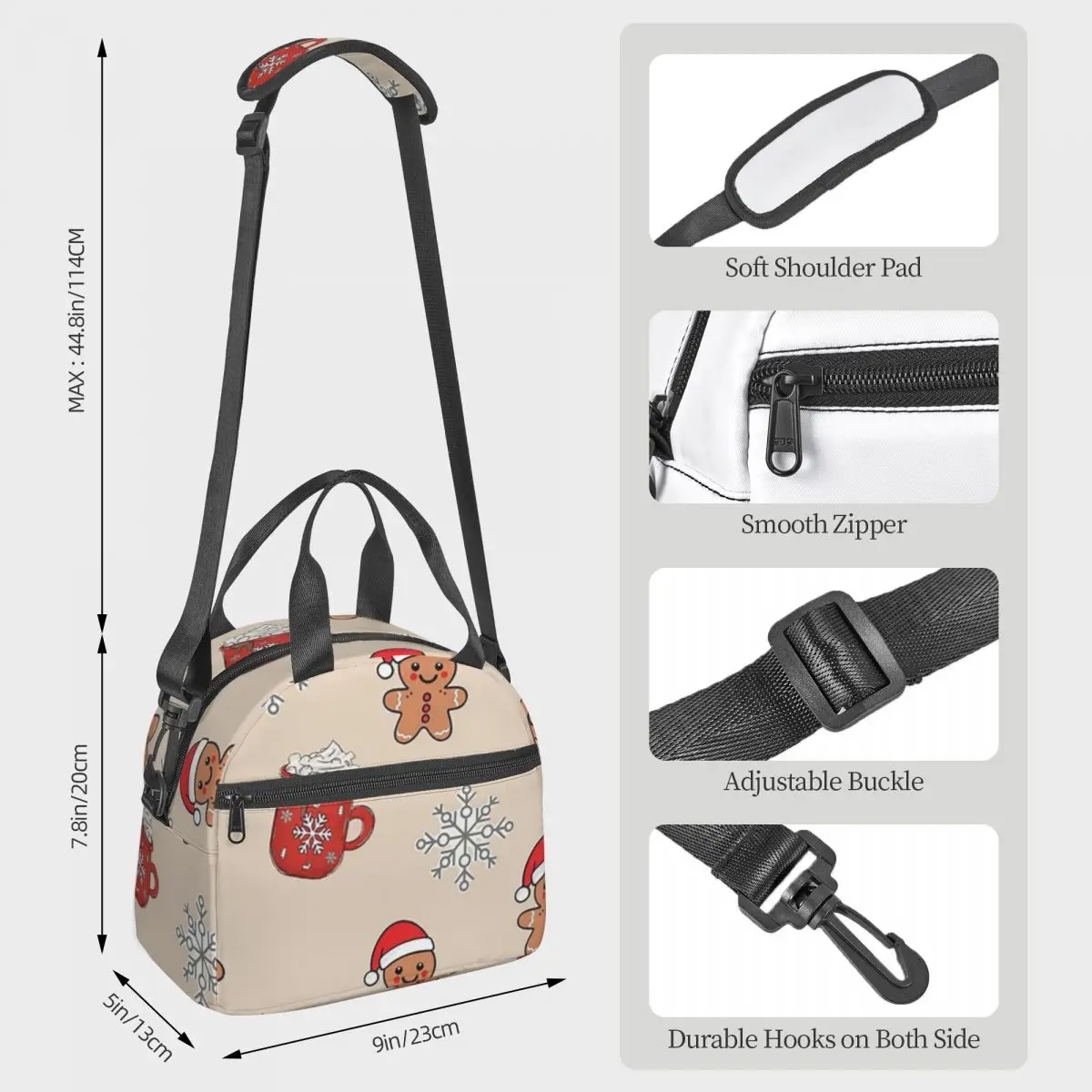 Merry Christmas Tree And Gingerbread Men Insulated Lunch Bag for Women Office Cooler Thermal Box Tote Leakproof Lunch Boxes