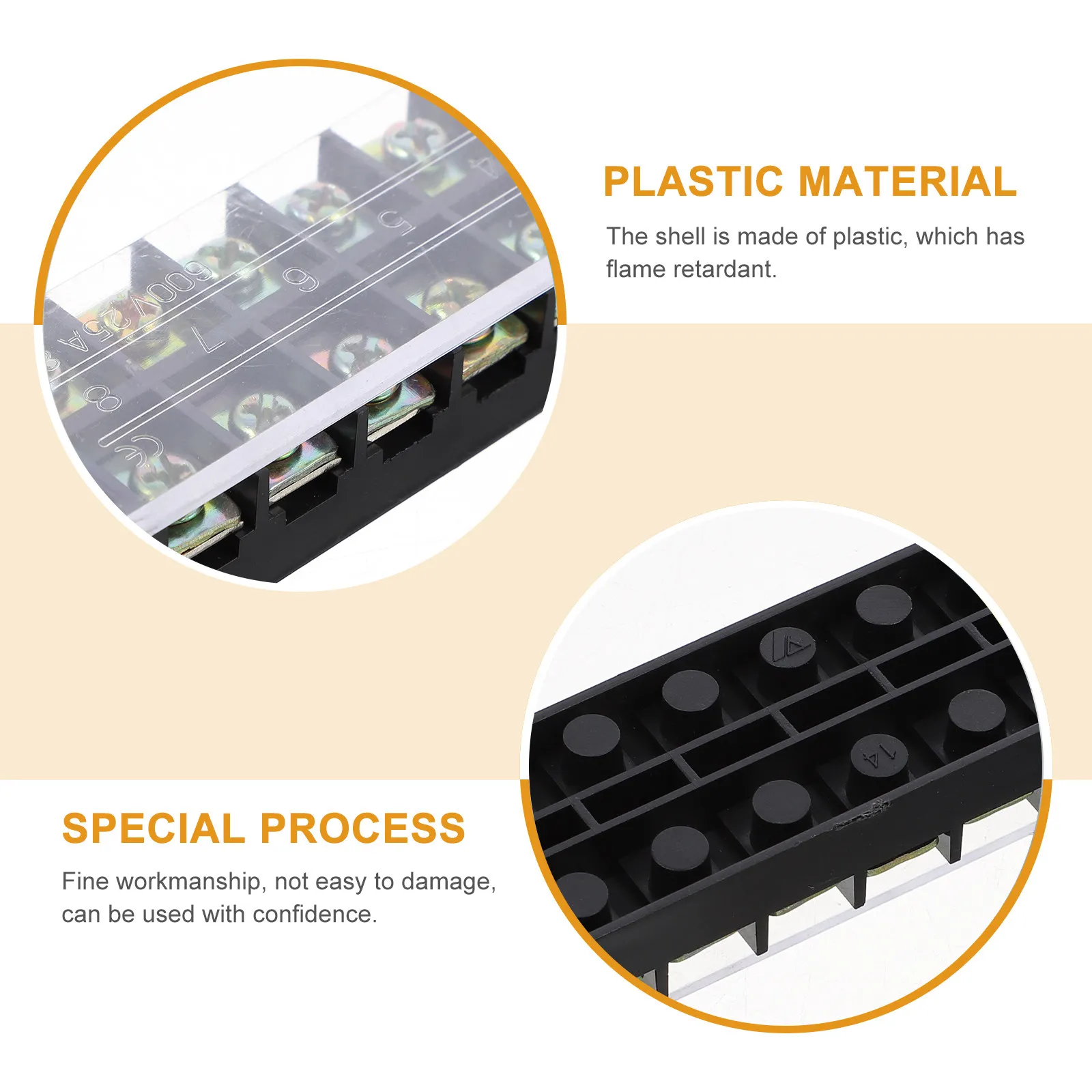 2Pcs Dual Row Terminal Block Strip 10 Positions 25a 600V Screw Terminal Barrier Strip Pre-Insulated for Neat Wire Management