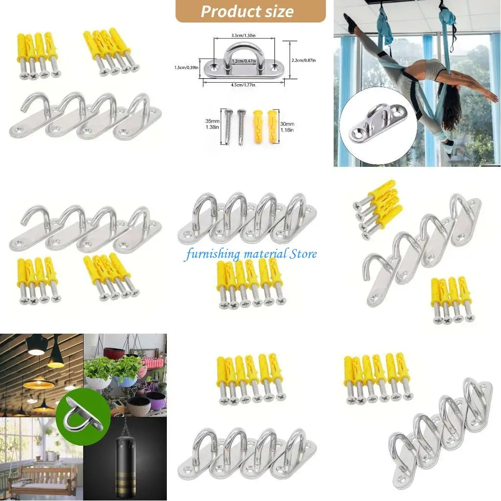 

Y5GD 4Pcs Stainless Steels Pad Eye Plate Ceiling Hook with Screws Staple Hook
