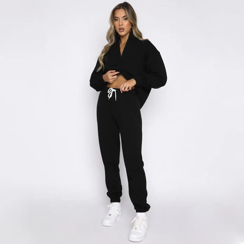 Sports Suit V-neck Zipper Long-sleeved Autumn Winter Pullover Sweatshirt Trousers 2-piece Set Conjuntos Femininos Elegantes 2025