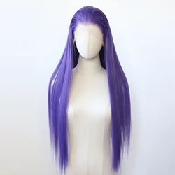 Dark Purple Wig Synthetic Lace Front Wig Long Straight Purple Lace Front Synthetic Wig Pre Plucked Heat Resistant Fiber Hair