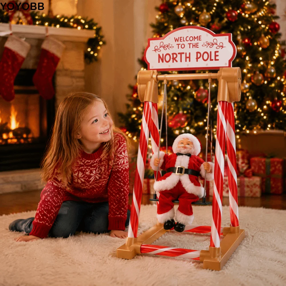 0.5m / 1m Xmas Shop Window Decor Dynamic Visuals Swing,Climb Ladder Christmas Santa Ornament 3D Fun Christmas Gift Decor