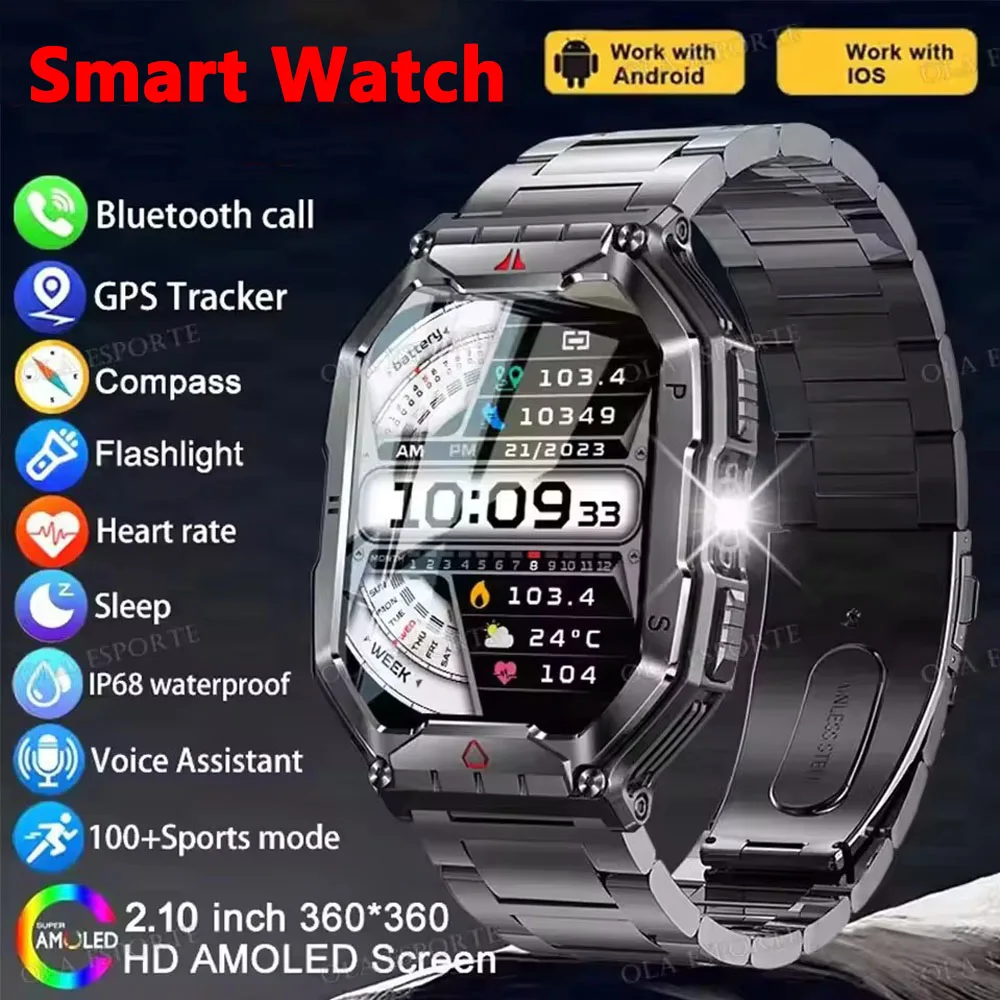 

2025 Новые военные умные часы для мужчин и женщин, IP68, водонепроницаемые, для спорта на открытом воздухе, 24 часа, пульс, 2,10 дюйма, фитнес-трекер, умные часы