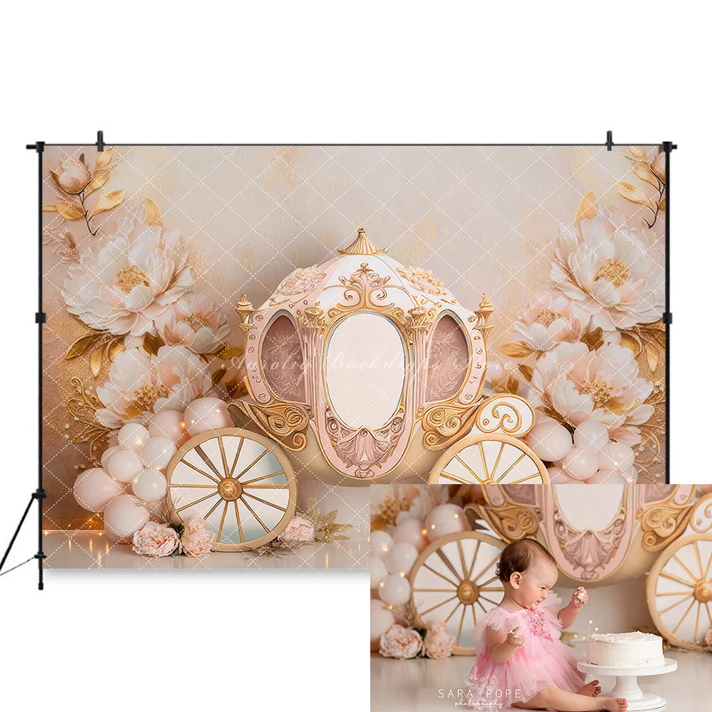 Pretty Princess Carriage Backgrounds Cake Smash Kids Adult Photography Props Child Baby Decors Photo Backdrops