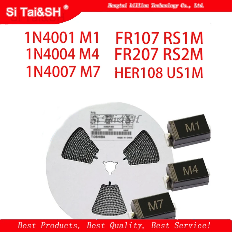 100PCS SMA Rectifier diode 1N4001 M1 1N4004 M4 1N4007 M7 FR107 RS1M FR207 RS2M HER108 US1M SF18 ES1J SF14 ES1D DO-214AC