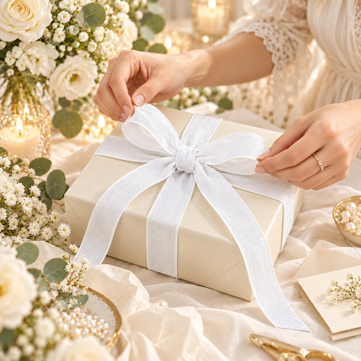 White Velvet Ribbon for Wedding Christmas Gift Wrapping, Luxury Flocked Ribbon for Baptism Floral DIY Hair Bow Decor