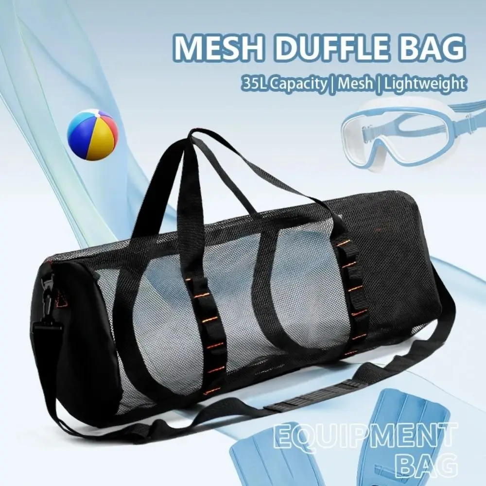 Foldable Mesh Dive Bag Adjust Shoulder Strap Lightweight Mesh Travel Duffle Handbag Large Capacity Oversized Beach Gym Bag
