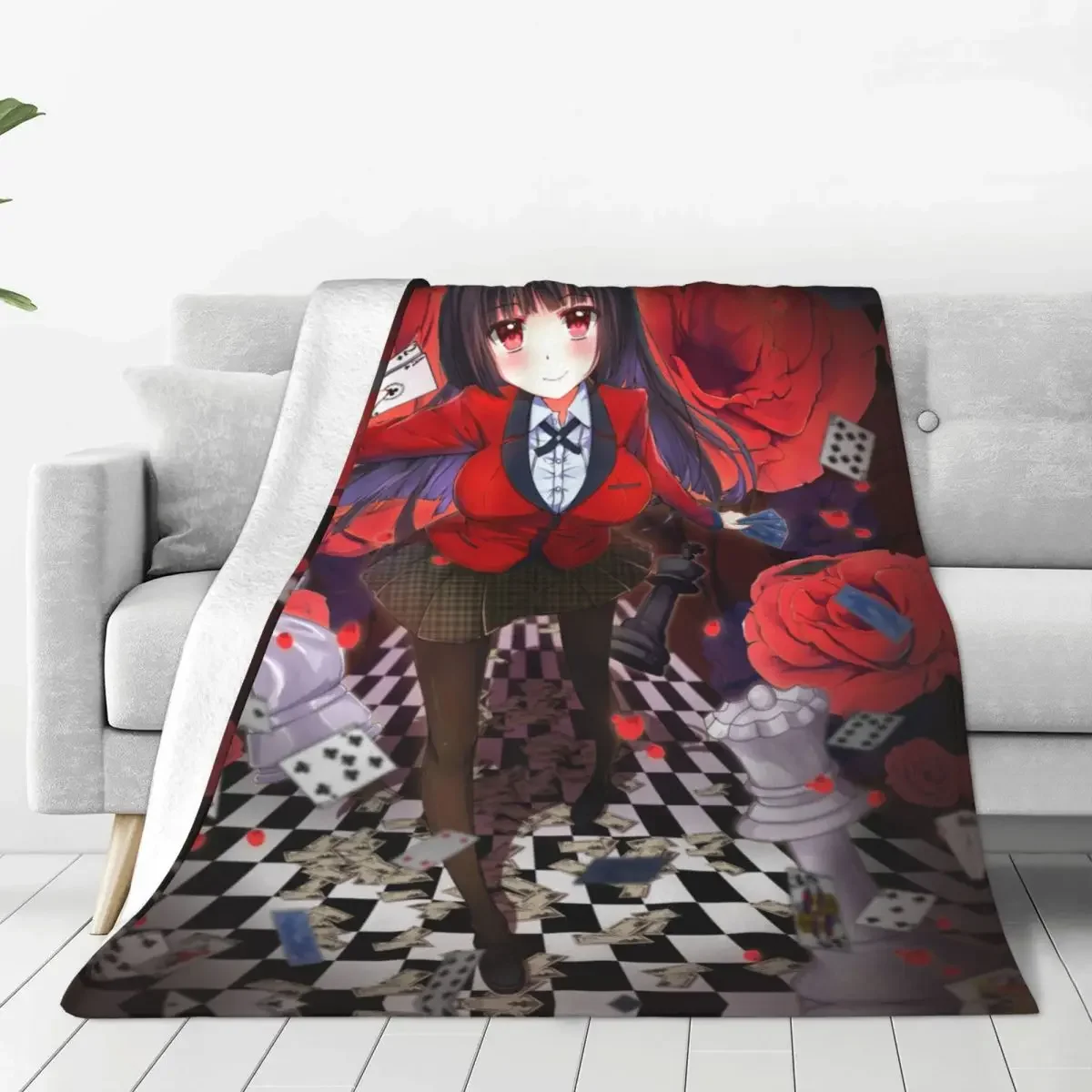 Cute Yumeko Jabami Fleece Throw Blanket Kakegurui Japan Anime Blanket for Sofa Office Lightweight Bedroom Quilt