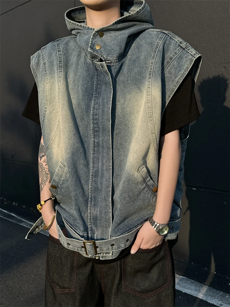 

Мужская джинсовая рабочая одежда в стиле ретро, японский жилет, весенний повседневный крутой дизайн с капюшоном, свободный крой, молодежный тренд, летняя обычная одежда...