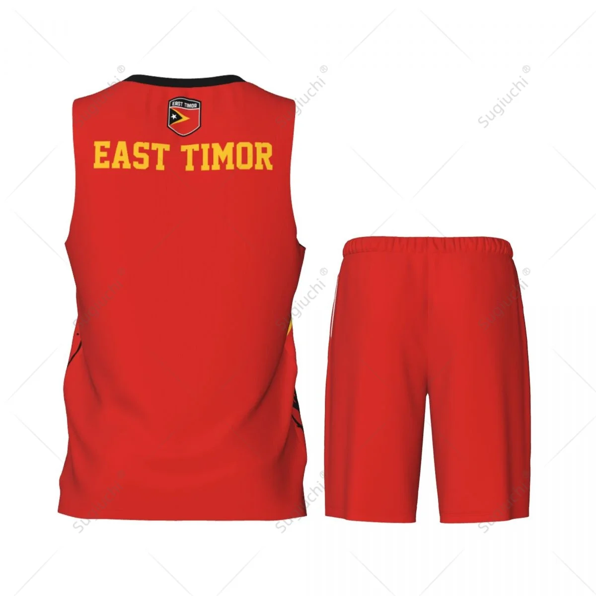 Conjunto sem mangas de basquetebol para homens, equipa, Timor Leste, grão de bandeira, camisa e calças, nome personalizado, exclusivo nunber