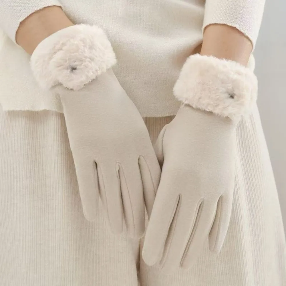 Soft Velvet Plush Gloves Windproof Touch Screen Winter Gloves Warm Korean Style Women Mittens Cycling