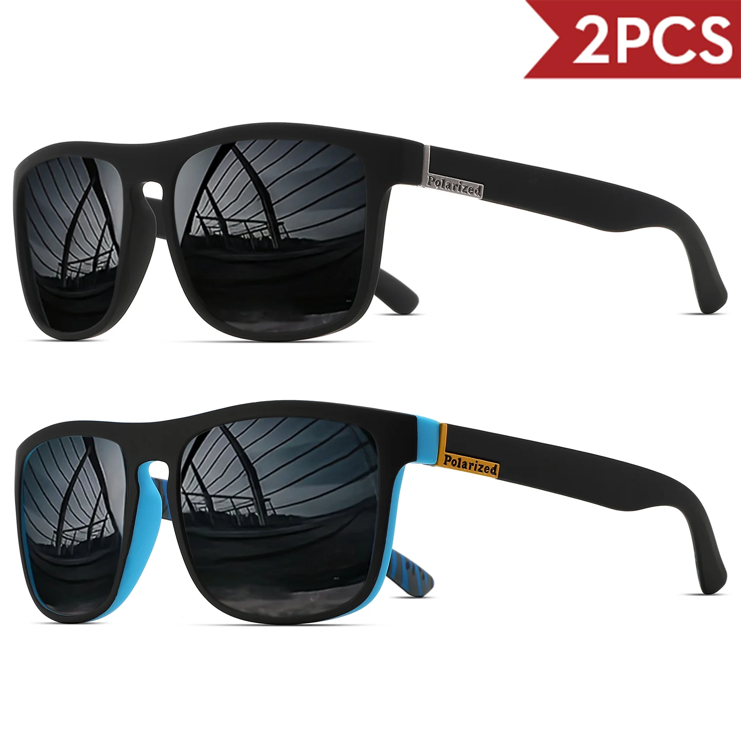 2PCClassic Vierkant Gepolariseerde Sportzonnebril Lichtgewicht PC-frame UV400 voor Rijden Vissen Fietsen Unisex Dagelijkse duurzaamheid