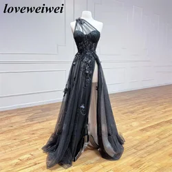 Vestido de noche de un hombro con apliques de encaje, elegante vestido de graduación con abertura lateral, para boda