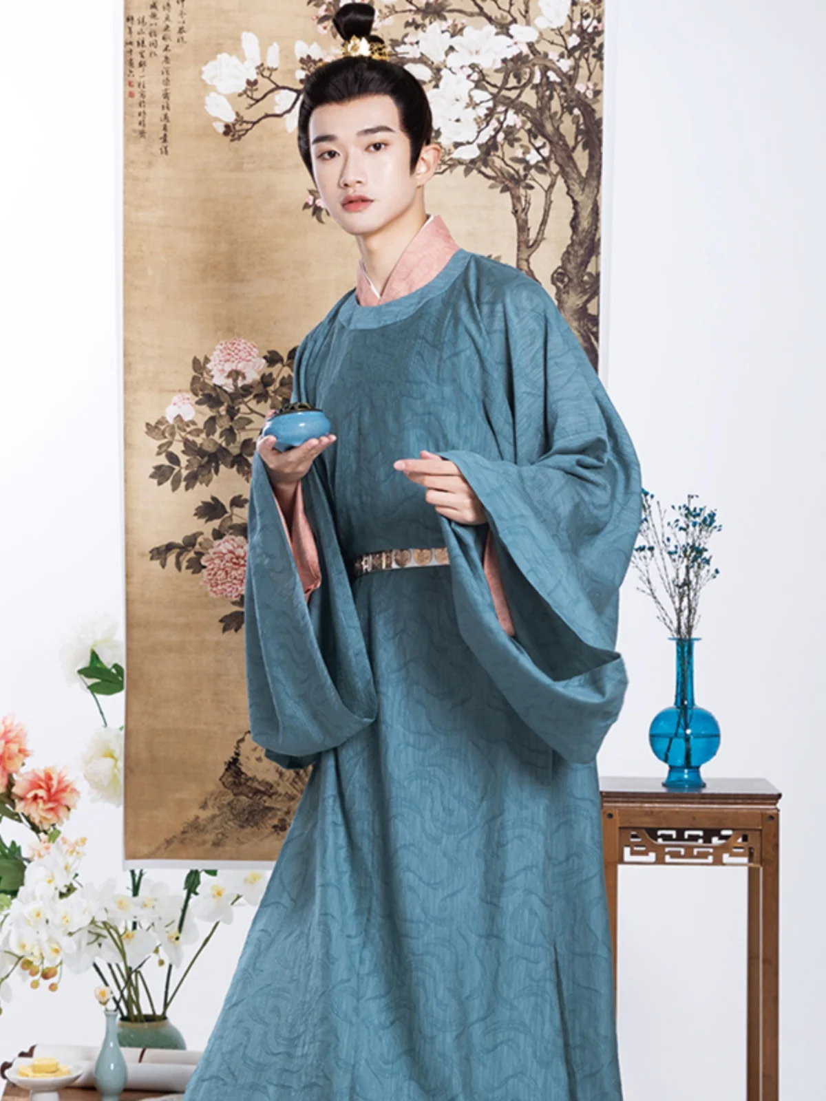 Chinese Hanfu Costume Ancient Official Attire Song dynasty Round neck robe Traditional Scholar Long Robe Swordsman Cosplay Outfi