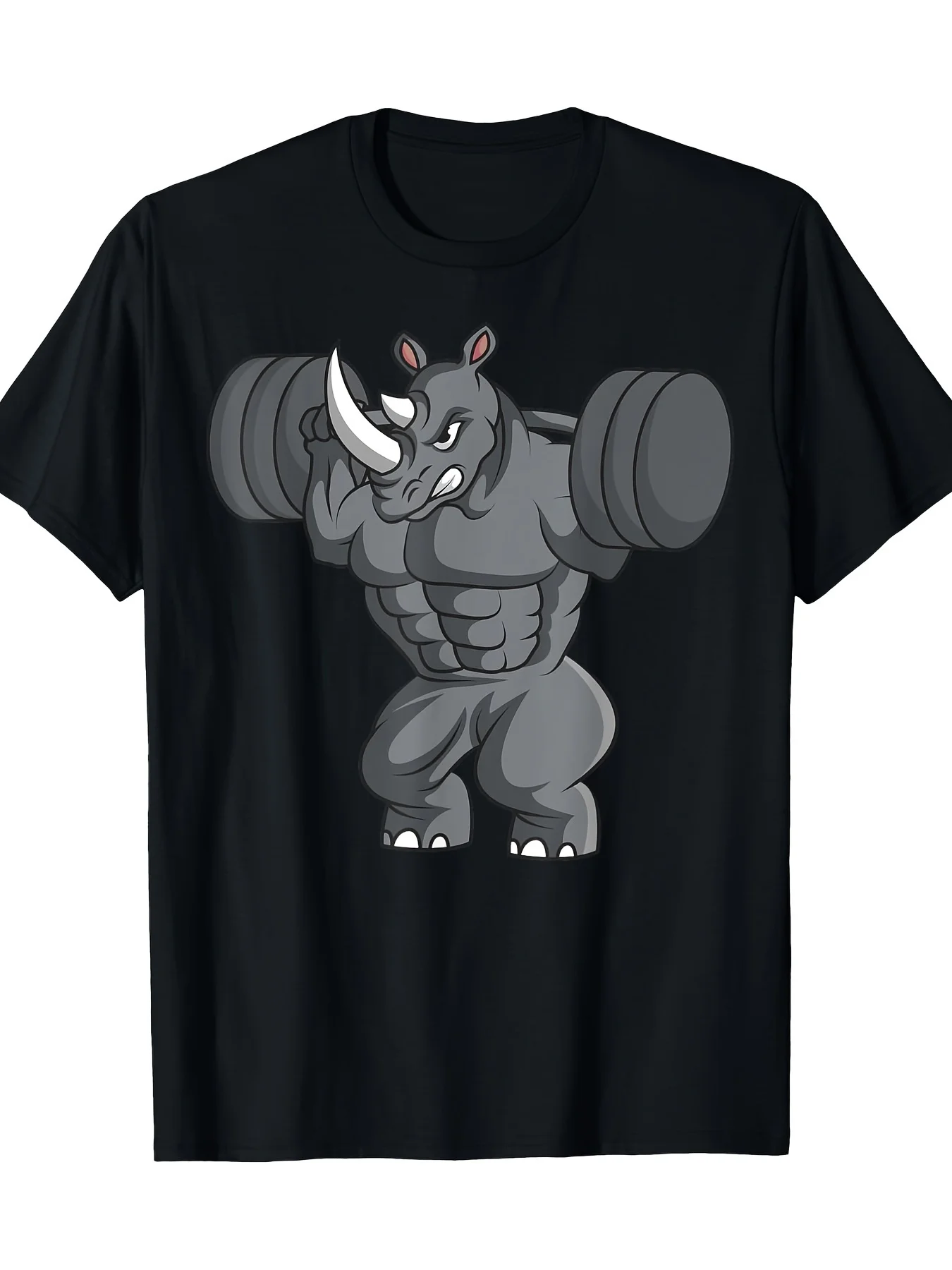 Men'S T-Shirt Featuring a Rhinoceros Lifting Athlete Design - a Casual Wildlife Hunting Tee with a Muscular Rhino Graphic, Short