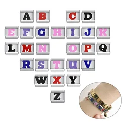 1Pc Multiple Colors 26 English Letters Italian Charm Fashion Links Fit 9mm Bracelet Stainless Steel DIY Jewelry Making Wholesale