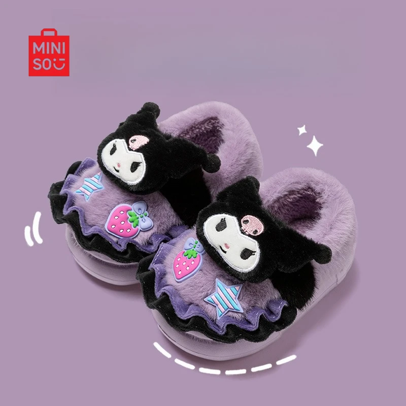

Miniso 2025 Sanrio Kids Slippers, Kuromi & My Melody Plush Booties for Girls Matching Family Winter Wear
