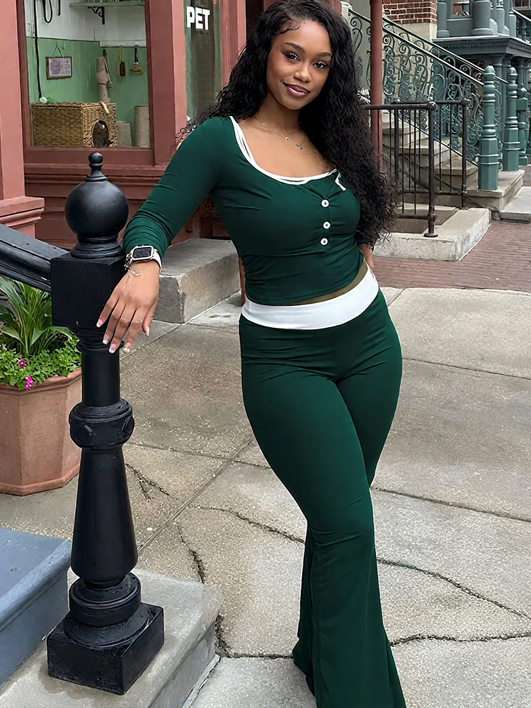 

Whatiwear Casual Tracksuit 3 Piece Set Women Button Decoration Crop Tops+Camisole+Patchwork Waist Pant Matching Street Outfits