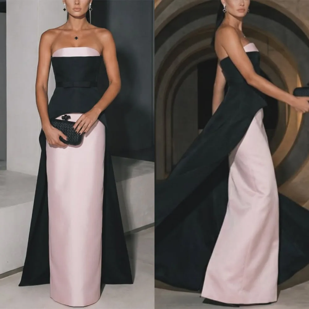 

Customized Strapless Floor Length Straight Sleeveless Vestidos Casamento Madrinha فساتين حفلات فخمة Robe De Soirée Femme Chic
