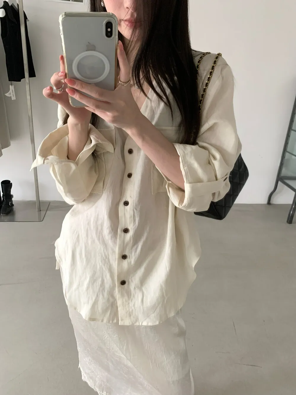 

Lilian Silk Linen Shirt Elegant Intellectual Loose Long Sleeve No Belt 36539 Women's Business Casual Fashion Spring 2026