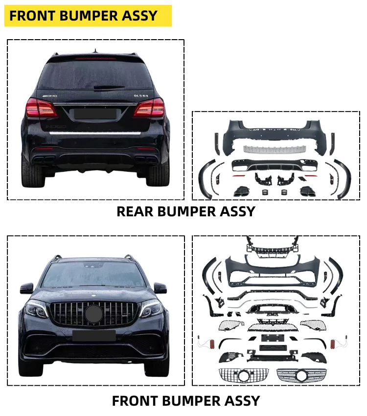Bodykit for - 2013-2015 GL X166 Upgrade to 2016-2019 X166 GLS63 Front Rear Bumper Assy Hood Grille Plug and Play