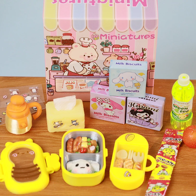 Aleatório 1 conjunto casa de bonecas brinquedos comida bento caixas talheres mini simulação casa boneca lancheira caixa frutas modelo acessórios