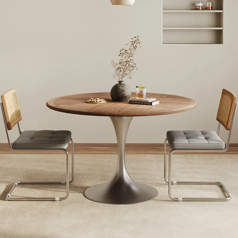 

Nordic household small apartment dining round Medium antique solid wood stainless steel round
