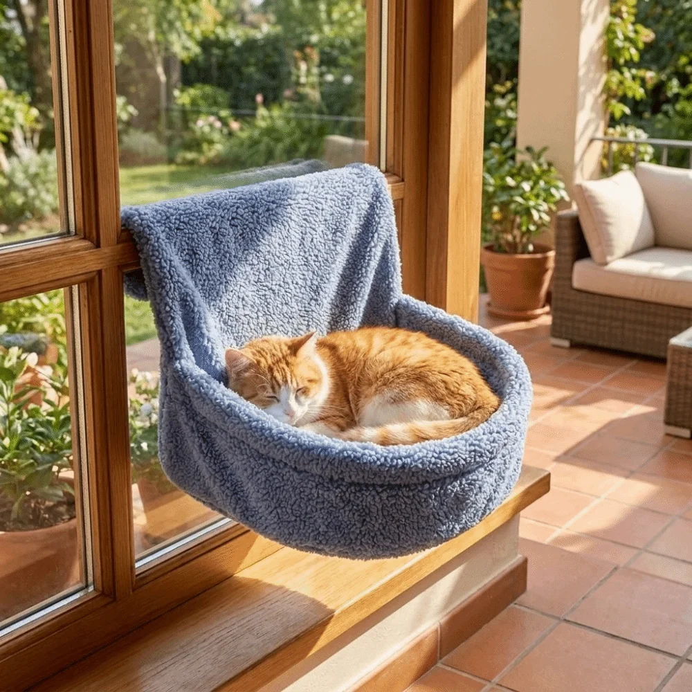 Space Saving Warm Hanging Cat Bed Semicircle Iron Frame Radiator Cat Hammock Soft Pet Hammock Nest Balcony Railing