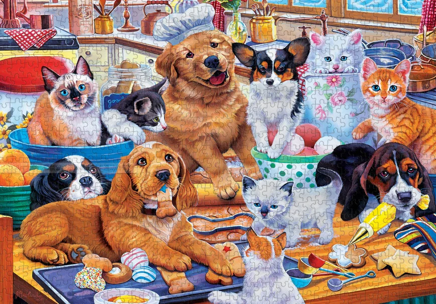 

A family of cats and dogs The wooden puzzle 1000 pieces ersion jigsaw puzzle white card adult children's educational toys